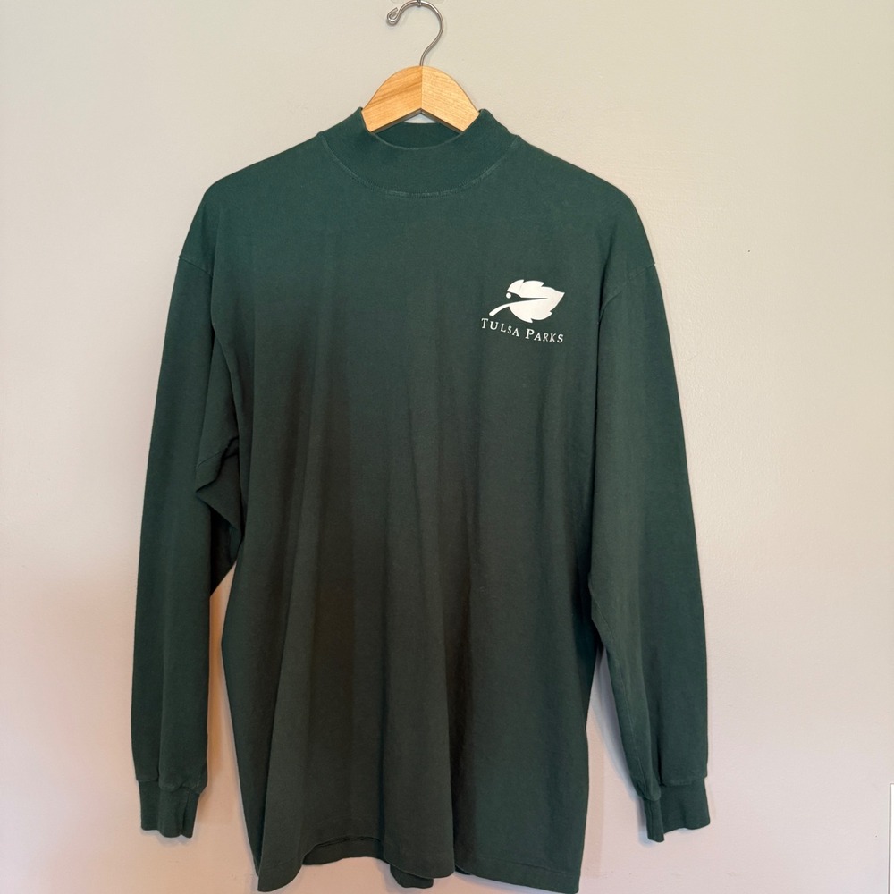 Vintage Eagle‎ USA Tulsa Parks Mock Neck Long Sleeve T-Shirt Green Mens XL USA